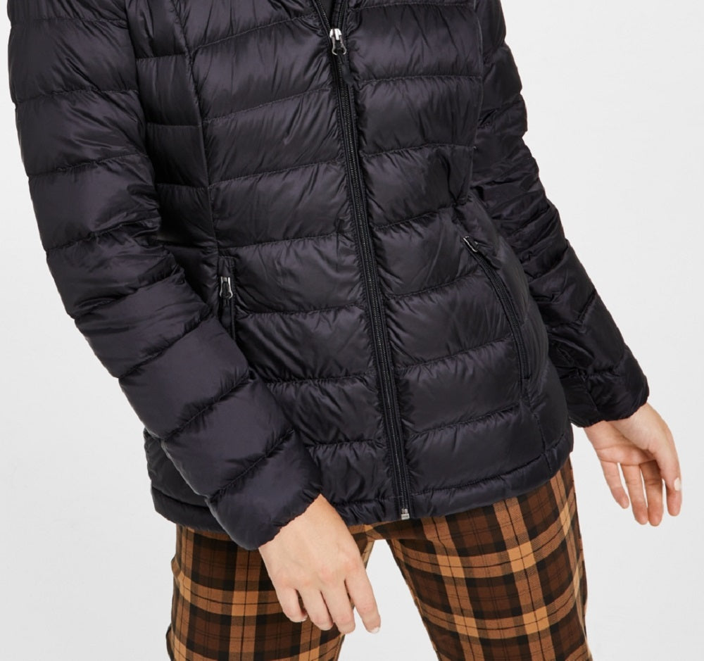 Charter Club Women's Packable Hooded Down Puffer Coat Black Size XX-Small