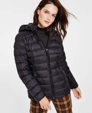 Charter Club Women's Packable Hooded Down Puffer Coat Black Size XX-Small