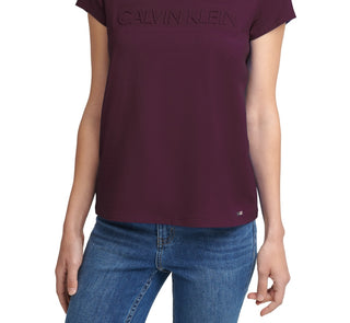 Calvin Klein Women's Short Sleeve Logo T Shirt Purple