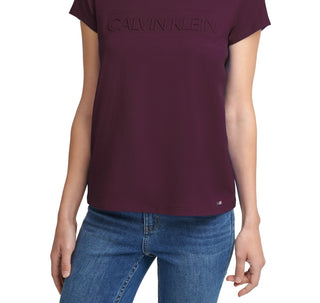 Calvin Klein Women's Short Sleeve Logo T Shirt Purple