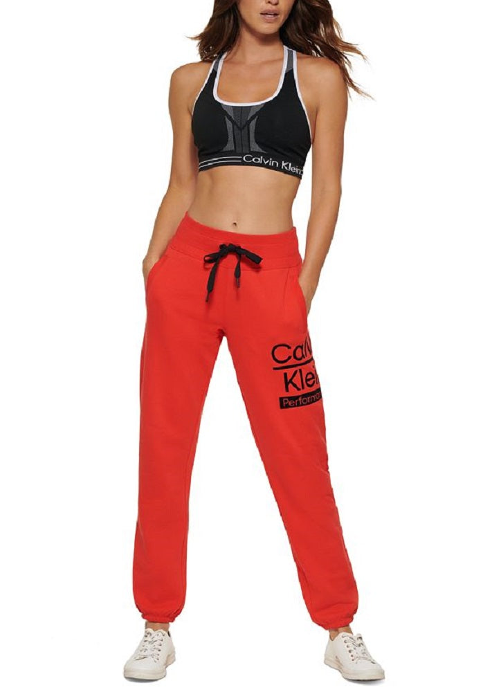 Calvin Klein Women's Flocked Split Logo Jogger Pants Red Size Large