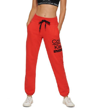 Calvin Klein Women's Flocked Split Logo Jogger Pants Red Size Large