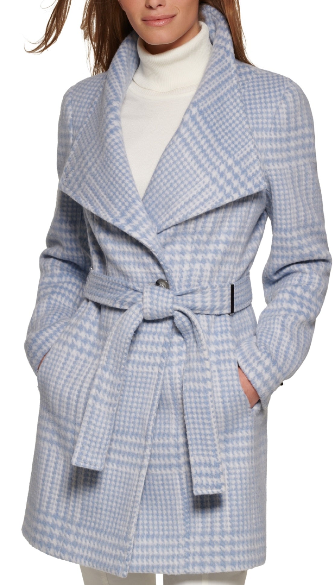 Calvin Klein Women's Asymmetrical Belted Wrap Coat Blue Size M