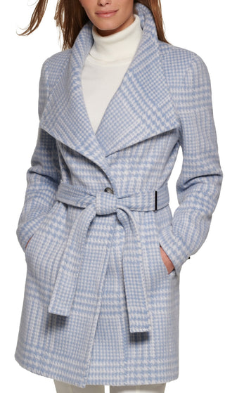 Calvin Klein Women's Asymmetrical Belted Wrap Coat Blue Size M