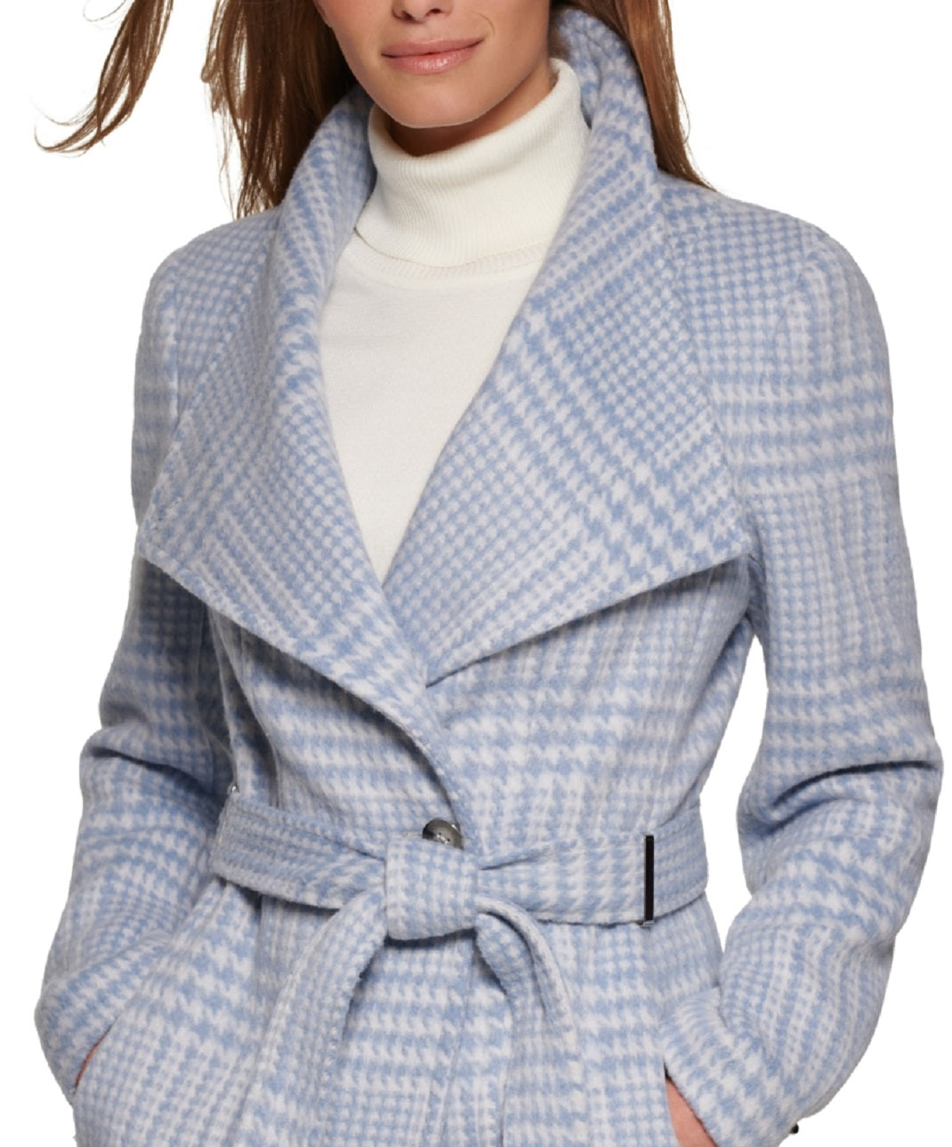 Calvin Klein Women's Asymmetrical Belted Wrap Coat Blue Size M