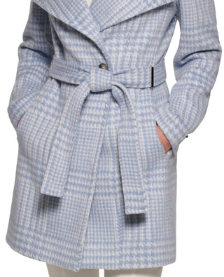 Calvin Klein Women's Asymmetrical Belted Wrap Coat Blue Size M