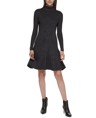 Calvin Klein Women's Mock Neck Sweater Dress Black Size Medium