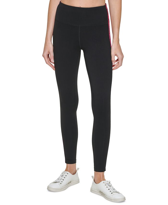 Calvin Klein Women's Striped Logo High Rise Full Leggings Black Size S
