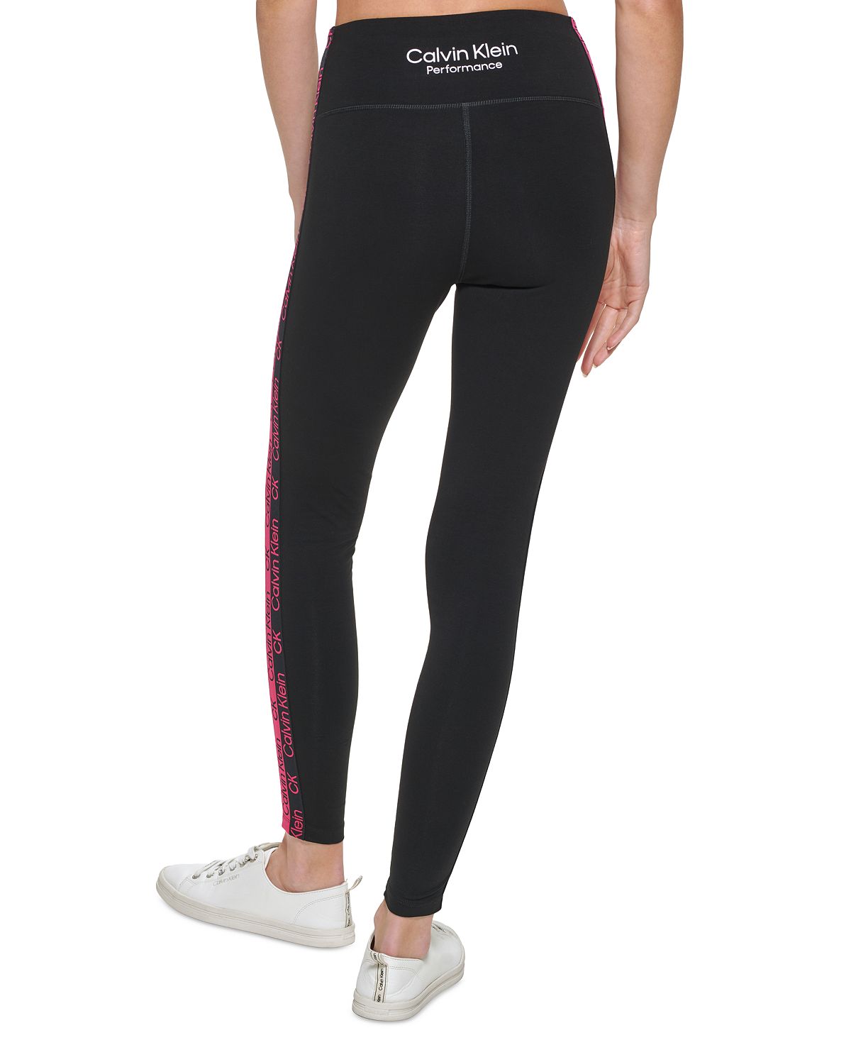 Calvin Klein Women's Striped Logo High Rise Full Leggings Black Size S