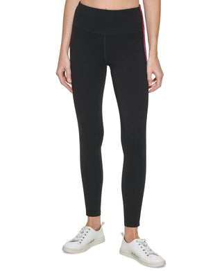 Calvin Klein Women's Striped Logo High Rise Full Leggings Black Size S