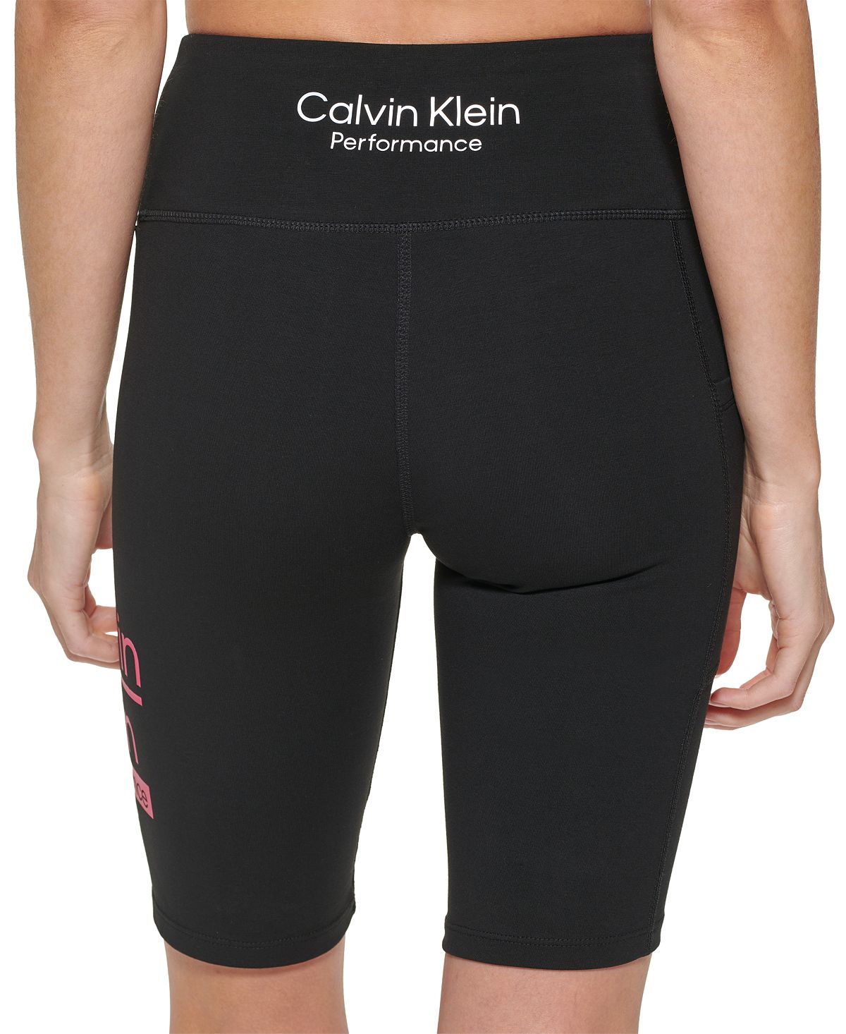 Calvin Klein Women's Split Logo High Waist Biker Shorts Pink Size Large