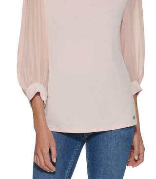 Calvin Klein Women's 3/4 Chiffon Sleeve Blouse Pink Size X-Large