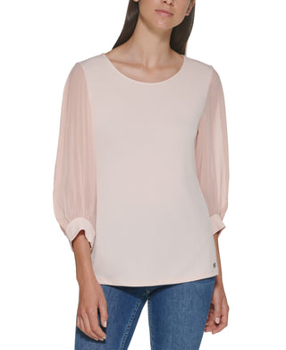 Calvin Klein Women's 3/4 Chiffon Sleeve Blouse Pink Size X-Large