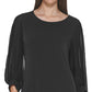 Calvin Klein Women's Crewneck Sheer Blouse Black Size X-Small