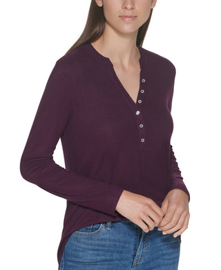 Calvin Klein Women's Long Sleeve Henley Purple Size X-Large