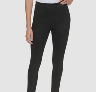 Calvin Klein Women's Stretch Fitted Faux Suede Front Pull On Style Straight Leg Pants Black Size X-Large