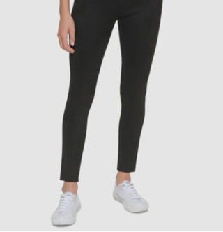 Calvin Klein Women's Stretch Fitted Faux Suede Front Pull On Style Straight Leg Pants Black Size X-Large
