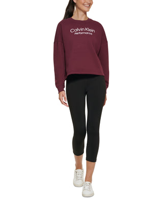 Calvin Klein Women's Stacked Logo Cropped Sweatshirt Red Size Small