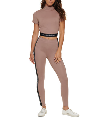 Calvin Klein Women's Minimal Logo Tape High Waisted Leggings Pink Size XL