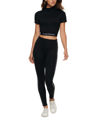 Calvin Klein Women's Minimal Logo Tape High Waisted Leggings Black Size Large