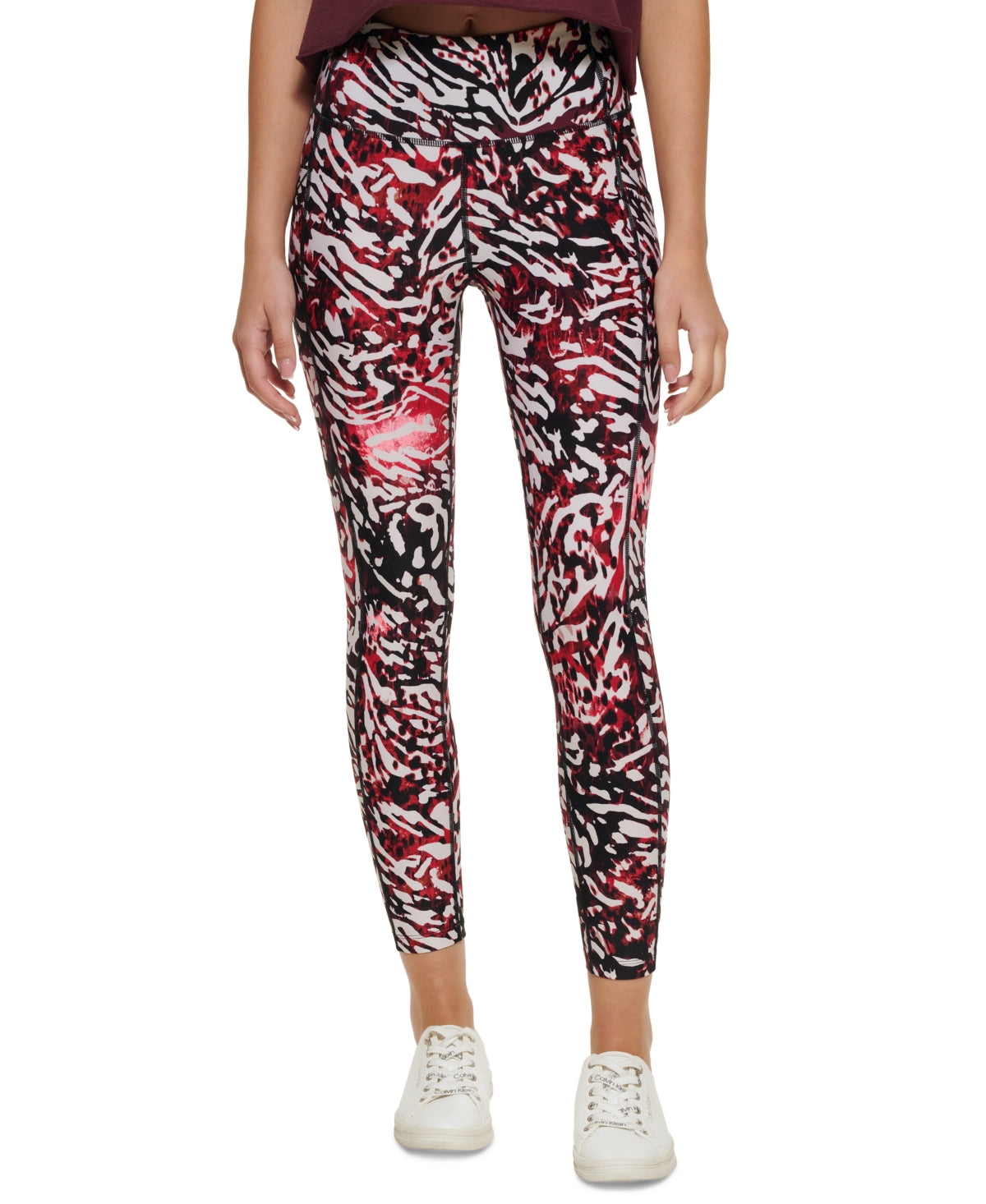 Calvin Klein Women's Performance Printed High Rise Leggings Red Size M