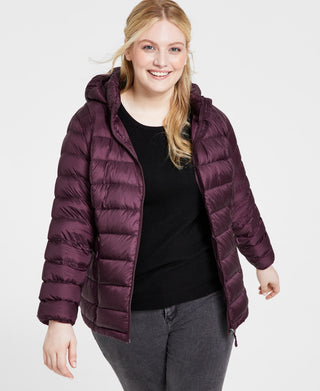 Charter Club Women's Hooded Packable Down Puffer Coat Purple Size 2X