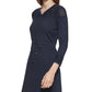 Calvin Klein Women's Stretch Ribbed Tie Pointelle Trim 3/4 Sleeve V Neck Short Sweater Dress Blue Size Petite Small