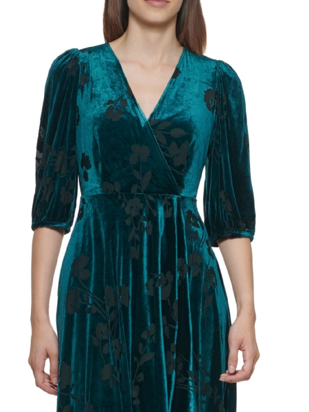 Calvin Klein Women's Floral Print Velvet Dress Green Size 8P