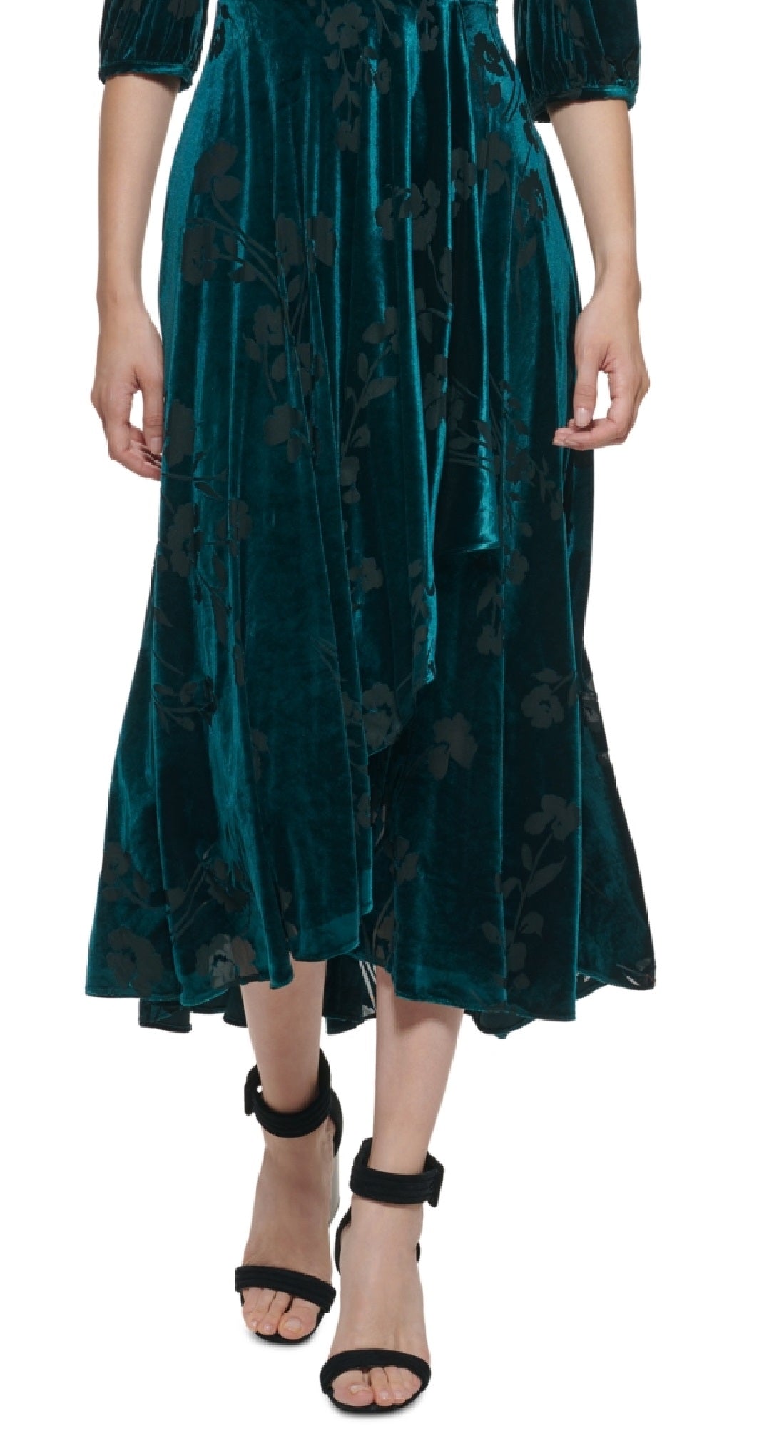 Calvin Klein Women's Floral Print Velvet Dress Green Size 8P