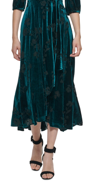 Calvin Klein Women's Floral Print Velvet Dress Green Size 8P