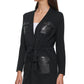 Calvin Klein Women's Faux Leather Pocket Sweater Black Size Large