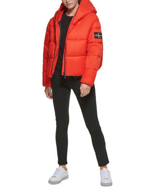 Calvin Klein Women's Hooded Boxy Puffer Jacket Red Size Large