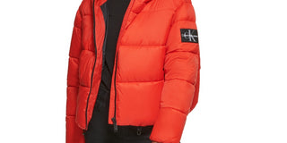 Calvin Klein Women's Hooded Boxy Puffer Jacket Red Size Large