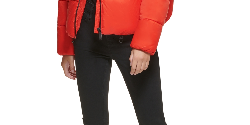 Calvin Klein Women's Hooded Boxy Puffer Jacket Red Size Large