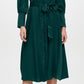 Calvin Klein Women's Belted Textured Button Cuff Houndstooth Balloon Sleeve Mock Neck Midi Cocktail Shirt Dress Green Size 2