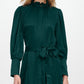 Calvin Klein Women's Belted Textured Button Cuff Houndstooth Balloon Sleeve Mock Neck Midi Cocktail Shirt Dress Green Size 2