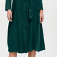 Calvin Klein Women's Belted Textured Button Cuff Houndstooth Balloon Sleeve Mock Neck Midi Cocktail Shirt Dress Green Size 2