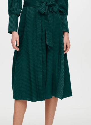 Calvin Klein Women's Belted Textured Button Cuff Houndstooth Balloon Sleeve Mock Neck Midi Cocktail Shirt Dress Green Size 2