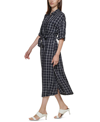 Calvin Klein Women's Plaid a Line Shirtdress White Size 12