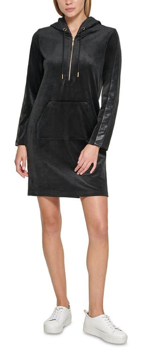 Calvin Klein Women's Zip Front Hoodie Dress Black Size Large