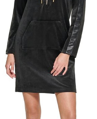 Calvin Klein Women's Zip Front Hoodie Dress Black Size Large