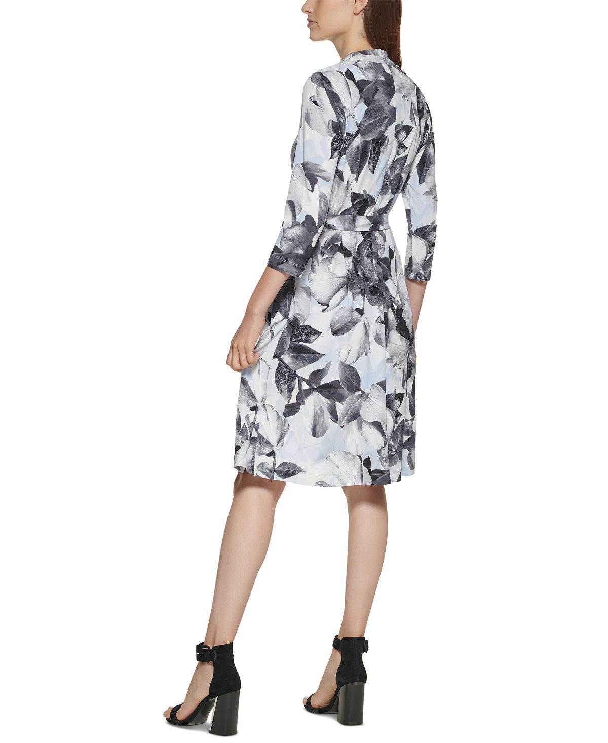 Calvin Klein Women's Floral Print A Line Dress Gray Size 14