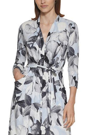 Calvin Klein Women's Floral Print A Line Dress Gray Size 14