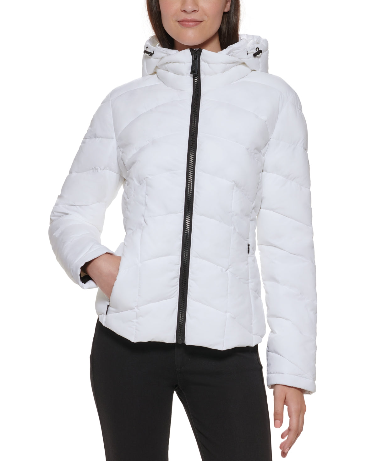 Calvin Klein Women's Hooded Packable Puffer Coat White Size Large