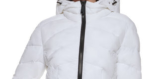 Calvin Klein Women's Hooded Packable Puffer Coat White Size Large