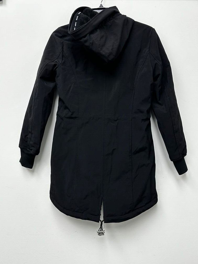 Calvin Klein Women's Petite Fleece-Lined Hooded Anorak Raincoat Black Size Petite XXS