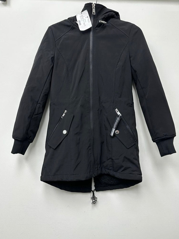 Calvin Klein Women's Petite Fleece-Lined Hooded Anorak Raincoat Black Size Petite XXS