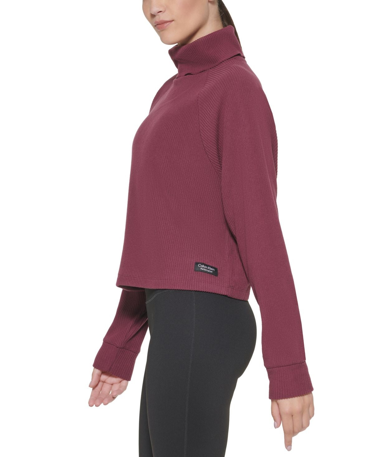 Calvin Klein Women's Ribbed Turtleneck Crop Pullover Sweater Purple Size XL
