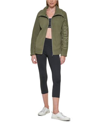 Calvin Klein Women's Mock Neck Fleece Jacket Green Size Medium