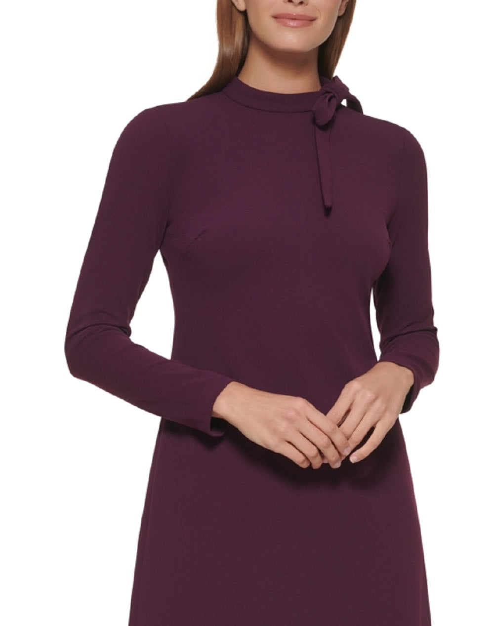 Calvin Klein Women's Tie Neck Scuba Crepe Dress Purple Size 14